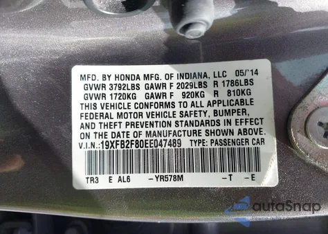 2014 Honda Civic Ex from USA, damaged, VIN 19XFB2F80EE047489